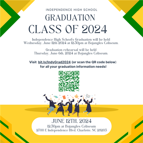 class of 2024 graduation will be on june 12, 2024 at bojanglels coliseum at 12:30pm